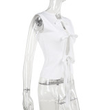 Fashion Sleeveless Tie Up Hollow Tops FL-YY24068
