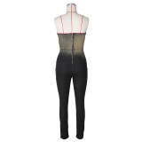 Wrap Chest Skinny Gradient Color Denim Jumpsuit ZSD-0679