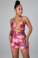 Sexy Print Halter Tie Up Backless Romper LSL-6439