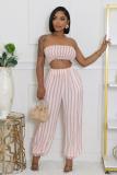 Stripe Print Wrap Chest Tops Two Piece Pants Set BS-1363