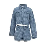 Casual Ripped Denim Long Sleeve Shorts Two Piece Set TR-1299