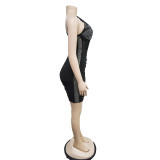 Solid Color Hot Drill Mesh Mini Dress BY-6307