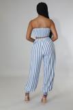 Stripe Print Wrap Chest Tops Two Piece Pants Set BS-1363