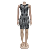 Solid Color Mesh Hot Drill Mini Dress BY-6898