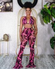 Sexy Print Tie Up Backless NightClub 3 Piece Pants Set LSL-6438