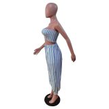 Stripe Print Wrap Chest Tops Two Piece Pants Set BS-1363