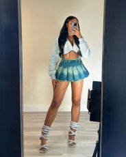 Casual Washed Denim Pleated Skirt TR-1303