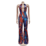 Sexy Print Backless V Neck Jumpsuit  BY-6930