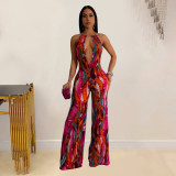 Sexy Print Backless V Neck Jumpsuit  BY-6930