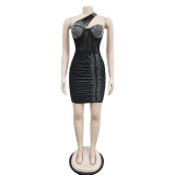 Solid Color Hot Drill Mesh Mini Dress BY-6307
