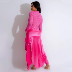 Lace Jumpsuit And Tie Up Half Body Skirt Two Piece Set CYA-901124