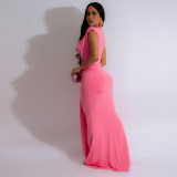 Deep V Neck Short Sleeve Maxi Dress MUE-8060