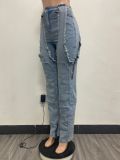 Irregular Hollow Out Spliced Zipper Jeans YMEF-51089