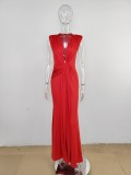 Deep V Neck Short Sleeve Maxi Dress MUE-8060