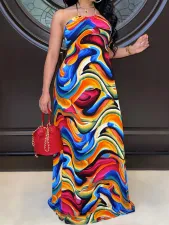 Sexy Halter Multi Color Printed Long Dress SFY-410