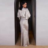  Bat Long Sleeve V-Neck Sexy Long Dress MUE-8057