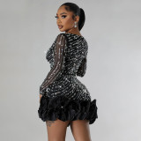 Rhinestone Beads Long Sleeve Mini Dress CYA-901042