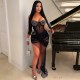 Solid Color Hot Rhinestone Mesh Irregular Mini Dress CYA-901098