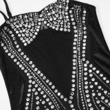 Hot Drill Velour Patchwork Mesh Camisole Mini Dress CYA-901070