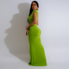 Deep V Neck Short Sleeve Maxi Dress MUE-8060