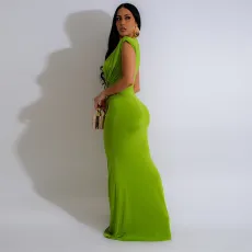 Deep V Neck Short Sleeve Maxi Dress MUE-8060