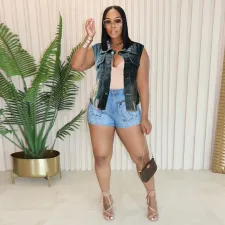 Fashion Denim Washed Sleeveless Vest Jacket WAF-77662