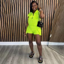 Solid Color Pockets Shorts Casual Two Piece Set SFY-421