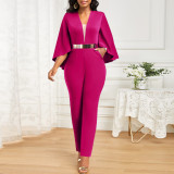 Solid Color Bat Sleeve Patchwork Jumpsuit YF-5088