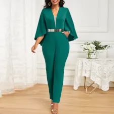 Solid Color Bat Sleeve Patchwork Jumpsuit YF-5088