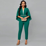 Solid Color Bat Sleeve Patchwork Jumpsuit YF-5088