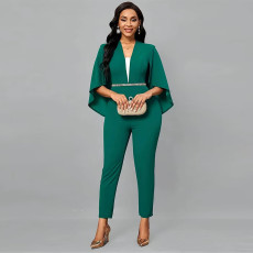 Solid Color Bat Sleeve Patchwork Jumpsuit YF-5088