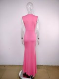 Deep V Neck Short Sleeve Maxi Dress MUE-8060