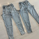 Irregular Hollow Out Spliced Zipper Jeans YMEF-51089