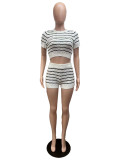 Casual Short Sleeve Sweater Two Piece Short Set QXTF-8307