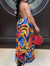 Sexy Halter Multi Color Printed Long Dress SFY-410