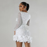 Rhinestone Beads Long Sleeve Mini Dress CYA-901042