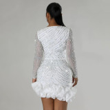 Rhinestone Beads Long Sleeve Mini Dress CYA-901042