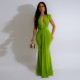 Deep V Neck Short Sleeve Maxi Dress MUE-8060