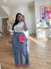Fashion Holes Tassel Split Skirt MOF-8957