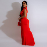 Deep V Neck Short Sleeve Maxi Dress MUE-8060