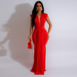 Deep V Neck Short Sleeve Maxi Dress MUE-8060