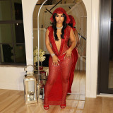 Deep V Neck Sequin See Through Maxi Dress CYA-901151