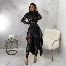 Lace Long Sleeve Jumpsuit And Tie Up Skirt Suit YF-10720