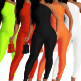 Slant Shoulder Sleeveless Slim Fashion Two Piece Set SFY-448