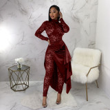Lace Long Sleeve Jumpsuit And Tie Up Skirt Suit YF-10720