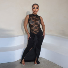 Sexy See Through Lace Patchwork Long Dress YF-10712