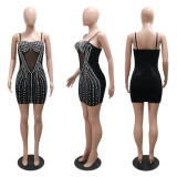 Hot Drill Velour Patchwork Mesh Camisole Mini Dress CYA-901070