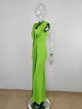 Deep V Neck Short Sleeve Maxi Dress MUE-8060