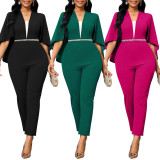 Solid Color Bat Sleeve Patchwork Jumpsuit YF-5088