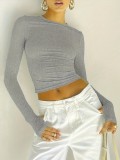 Solid Color Long Sleeve O Neck Tops GYSM-LZY014